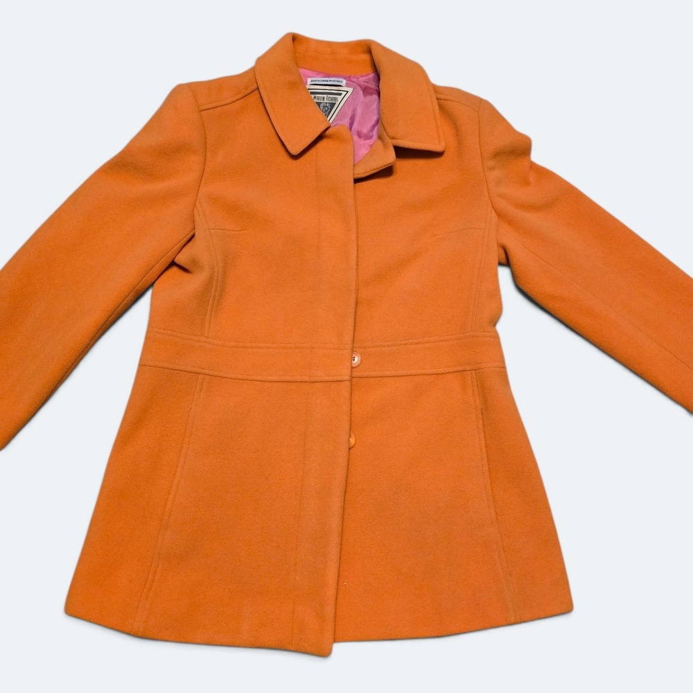 Vintage Marvin Richards Orange Wool Pea Coat Jacket Pink Lining Womens Large
